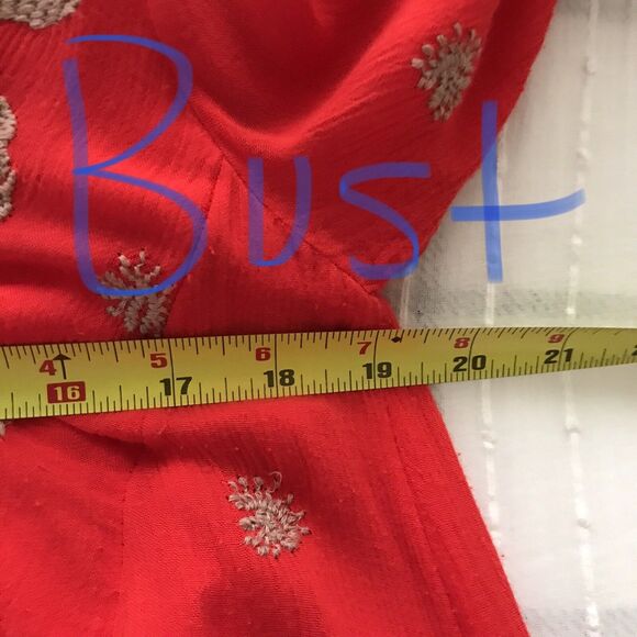 Free People Red Embroidered Cutout Long Sleeve Boho Mini Dress - M L - Picture 5 of 9